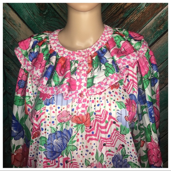 Diane Freis Vintage Ruffle Floral Blouse - Picture 2 of 6